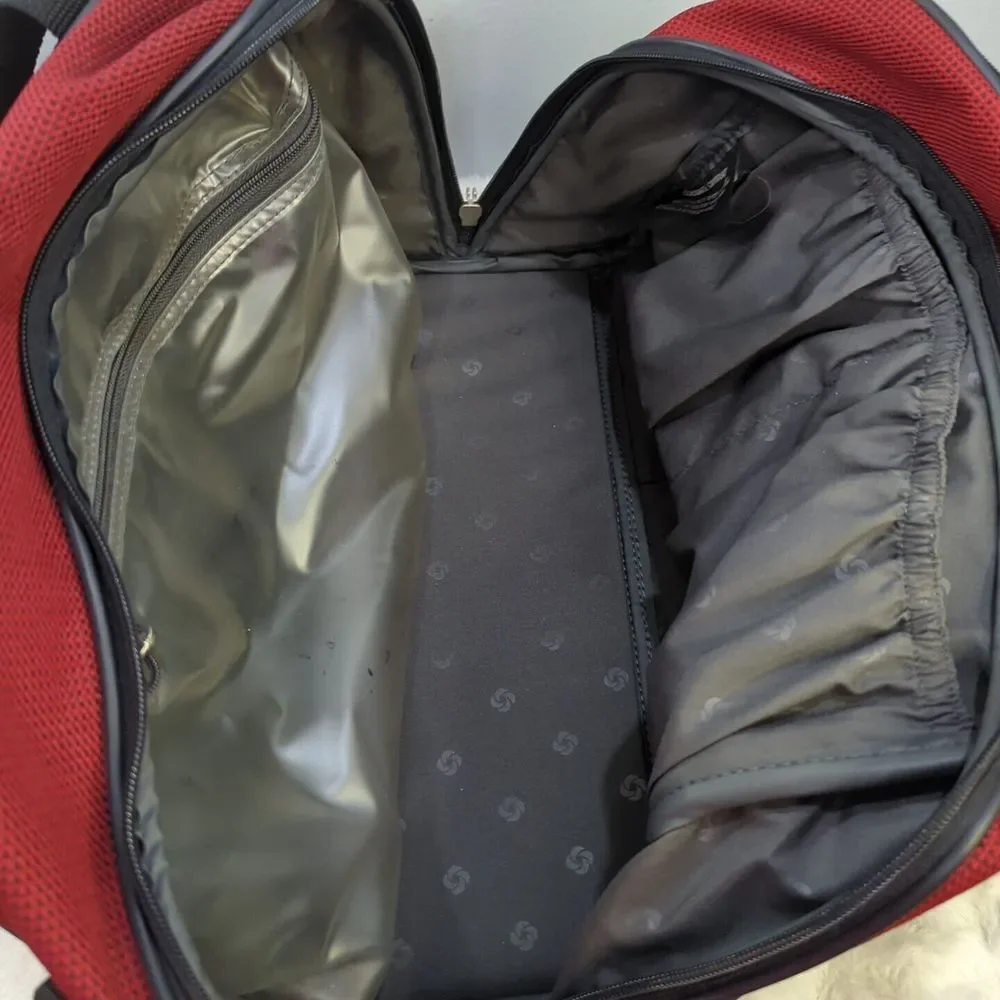 Samsonite Mens Travel Messenger Bag Red‎ Snap Zip Dual Handle  Missing Strap